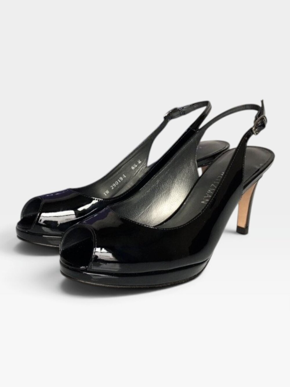 Stuart Weitzman Black Patent Leather Peep Toe Slingback Heels Pumps 5.5